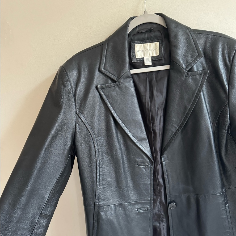 Worthington black leather blazer jacket